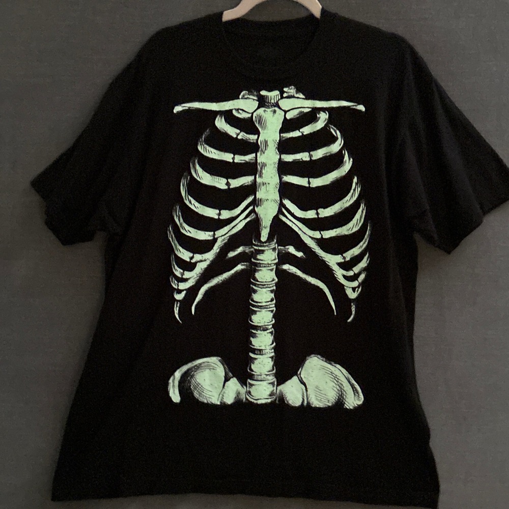 Glow in the Dark Skeleton T-Shirt XL Black Halloween Costume Goth Spooky